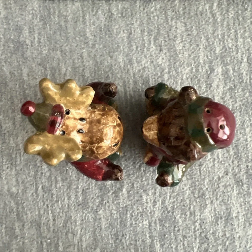 St. Nicholas Square Heartland Salt‎ & Pepper Set Bear Reindeer Rustic Ceramic